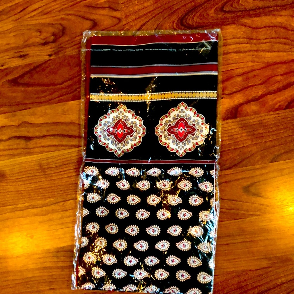 Vera Bradley scarf. New and sealed. 26”x28” approx. Black red and gold.